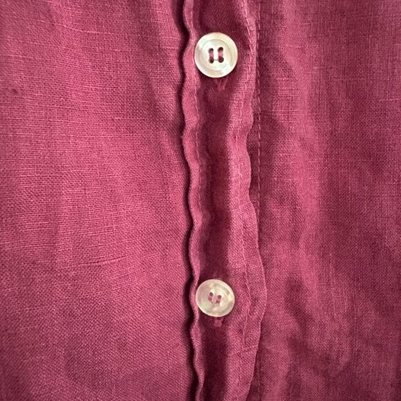 100% Linen Garnet Red Button Down Shirt - Picture 5 of 13